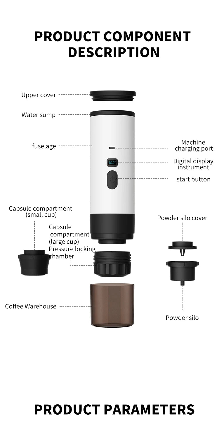 Wireless Capsule Coffee Machine - 15BAR Portable Espresso Maker