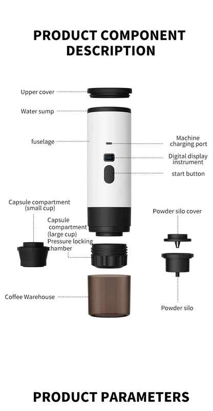Wireless Capsule Coffee Machine - 15BAR Portable Espresso Maker