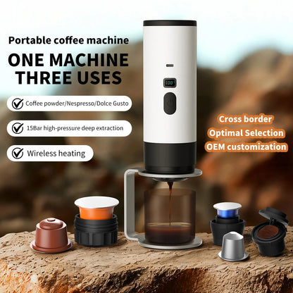 Wireless Capsule Coffee Machine - 15BAR Portable Espresso Maker