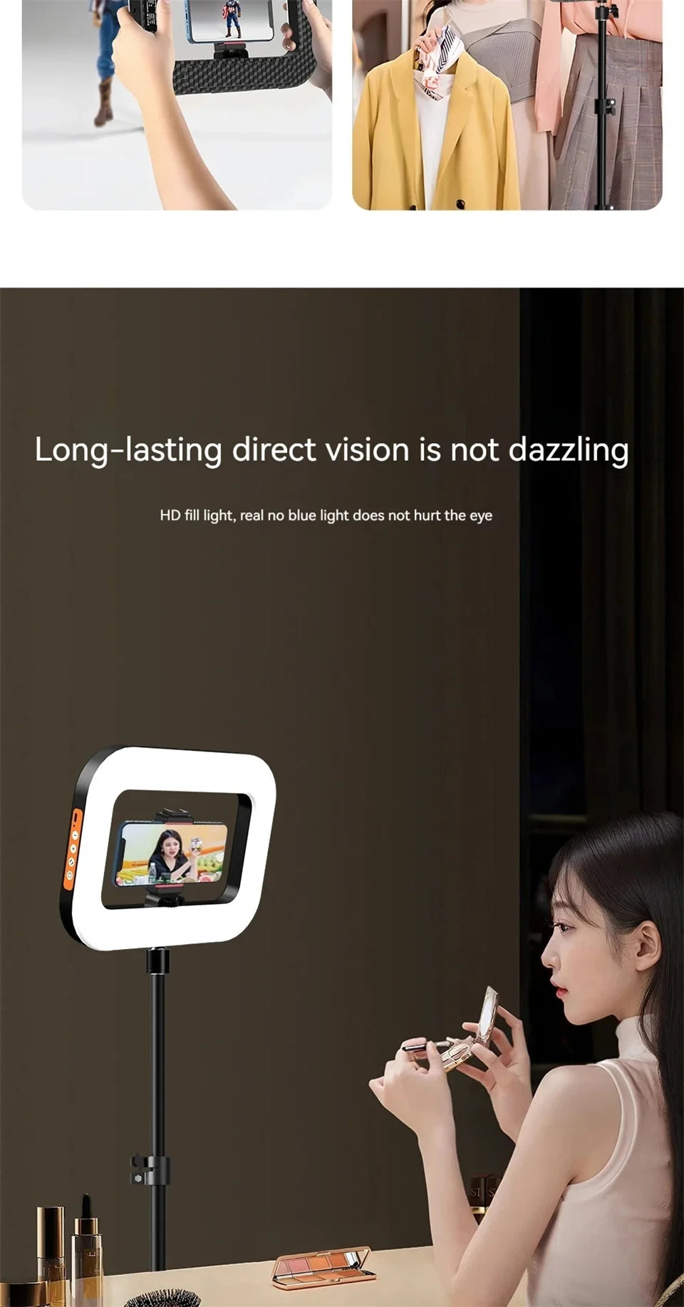 Professional Handheld Ring Light - 240 LED Rechargeable with Phone Holder