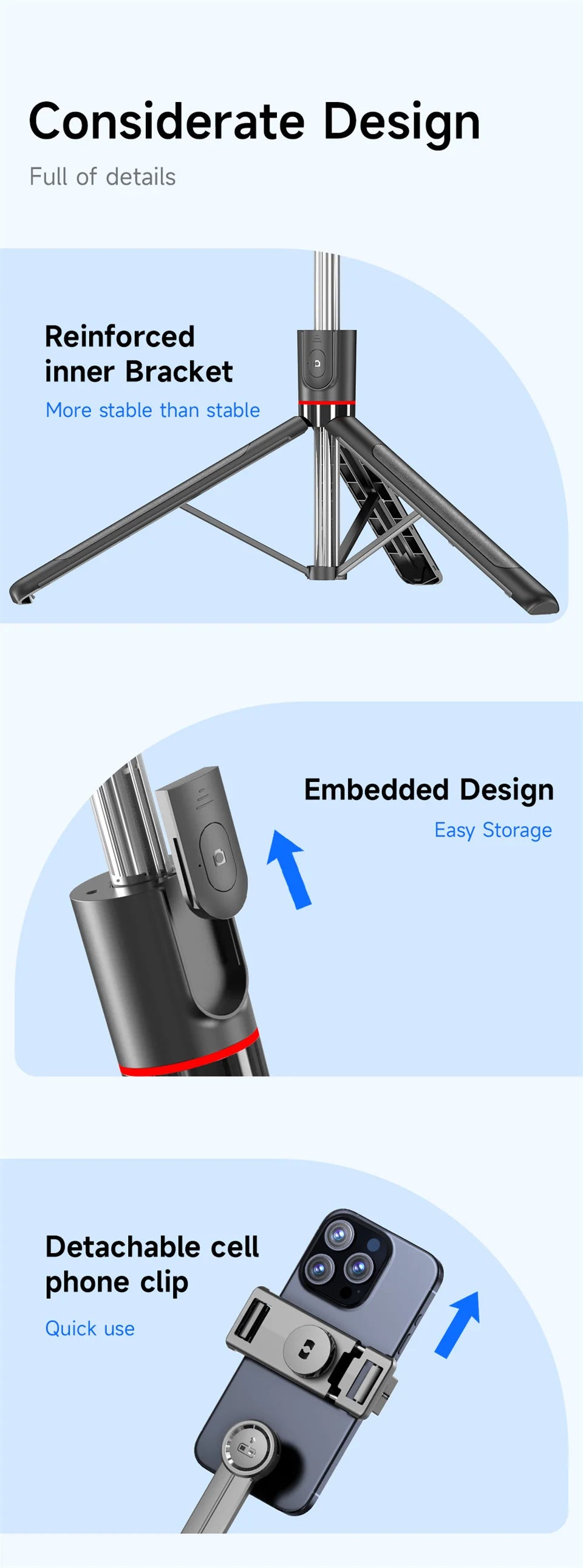 Premium Bluetooth Selfie Stick Tripod - 1.7m Extendable with Wireless Remote