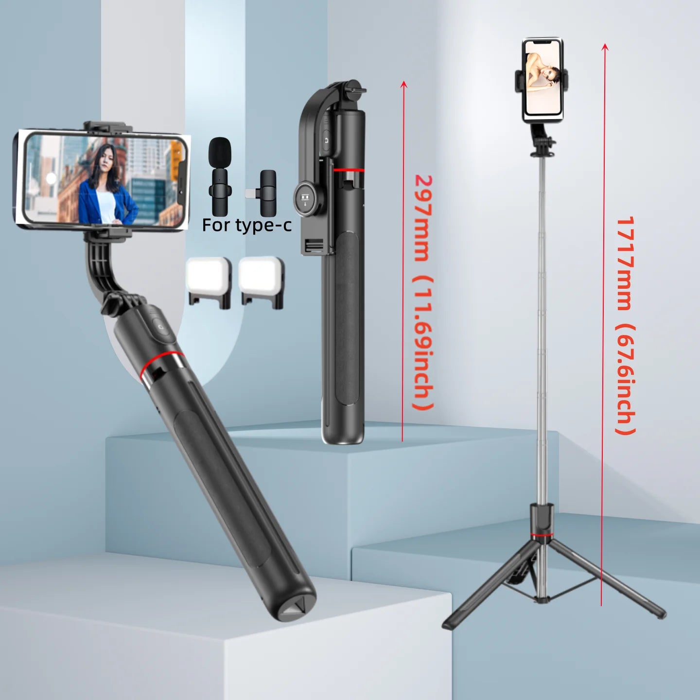 Premium Bluetooth Selfie Stick Tripod - 1.7m Extendable with Wireless Remote