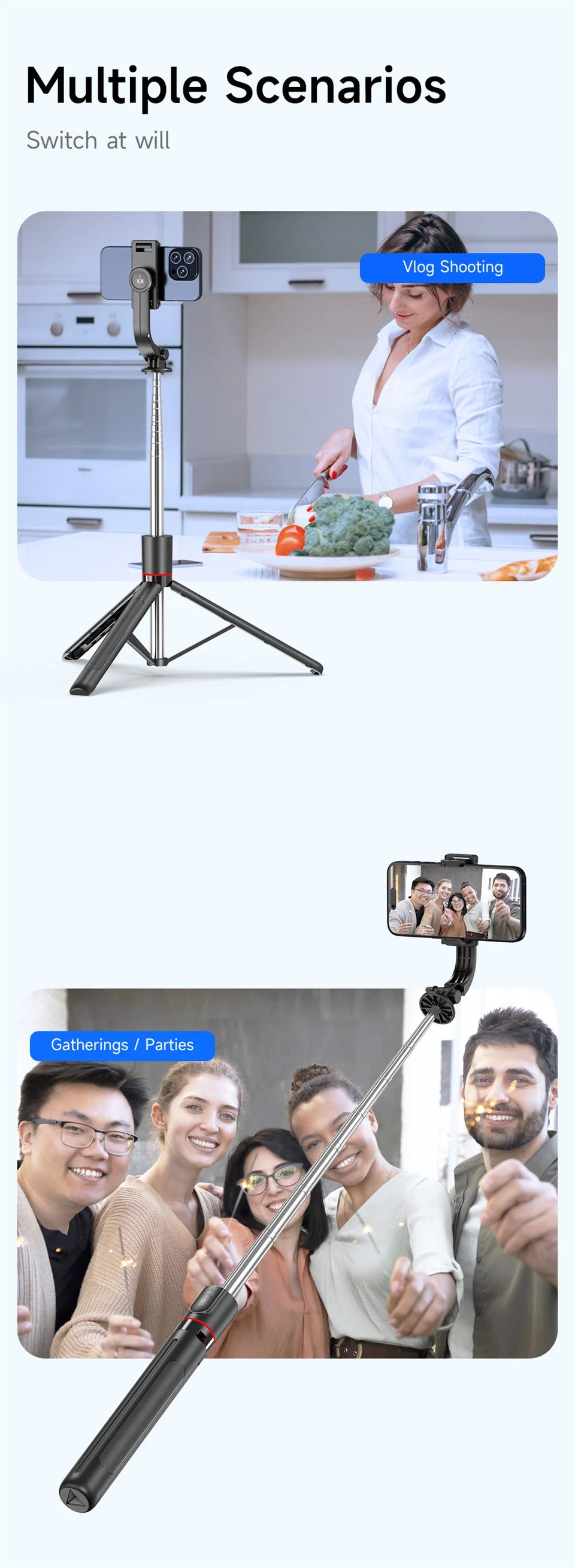 Premium Bluetooth Selfie Stick Tripod - 1.7m Extendable with Wireless Remote