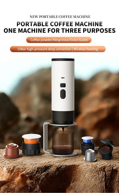 Wireless Capsule Coffee Machine - 15BAR Portable Espresso Maker