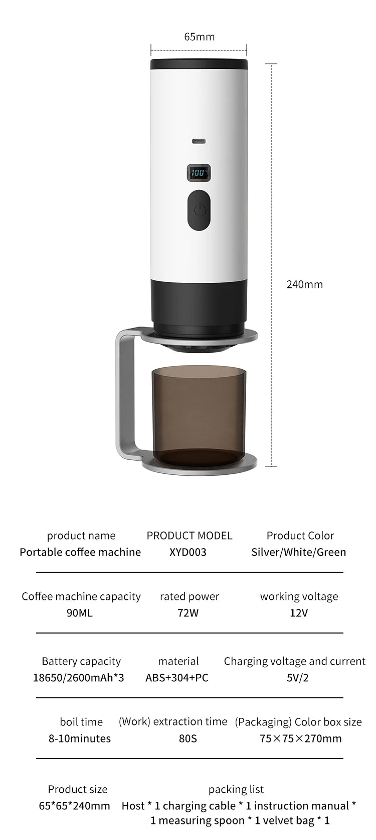 Wireless Capsule Coffee Machine - 15BAR Portable Espresso Maker