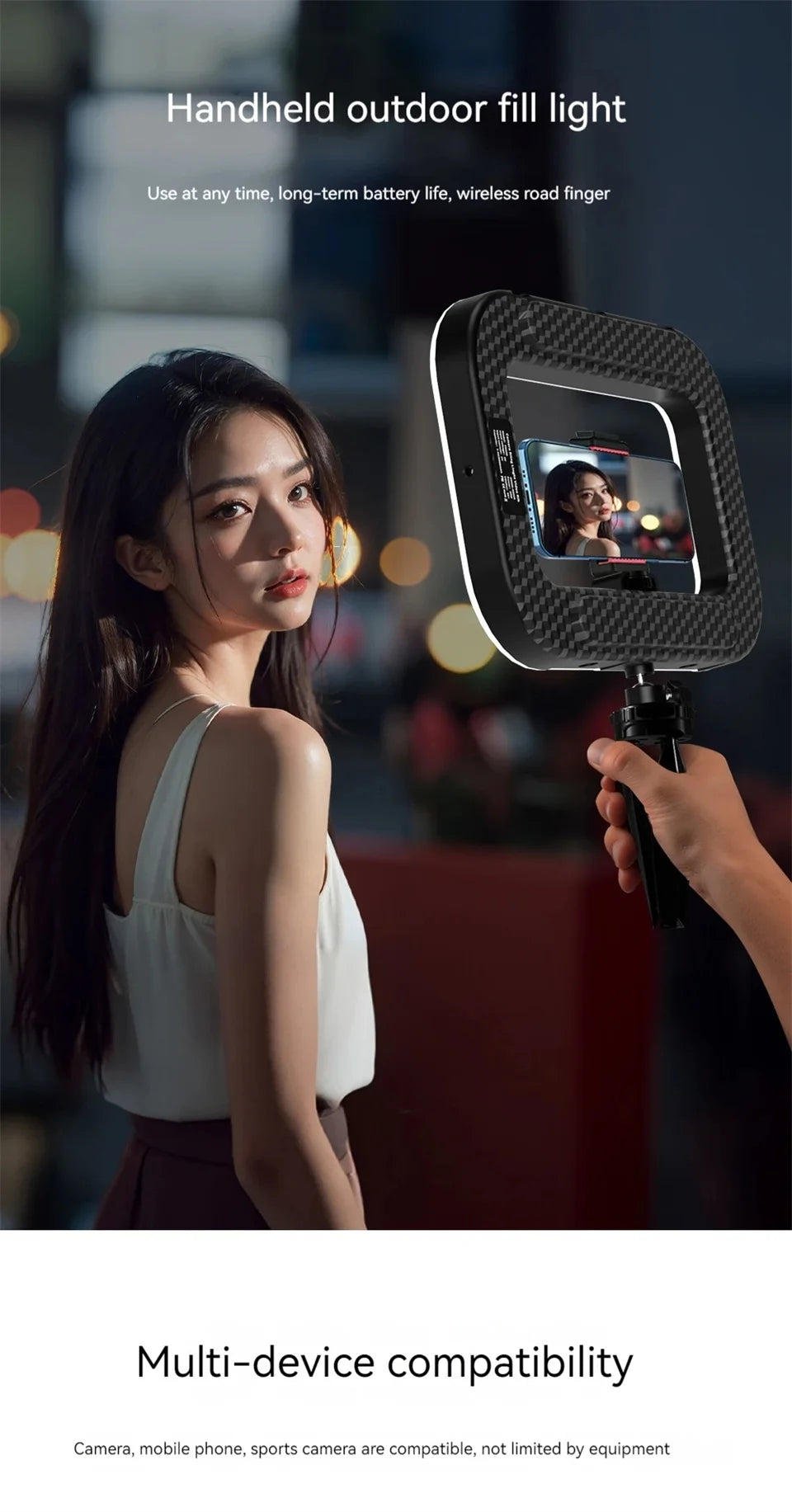 Professional Handheld Ring Light - 240 LED Rechargeable with Phone Holder