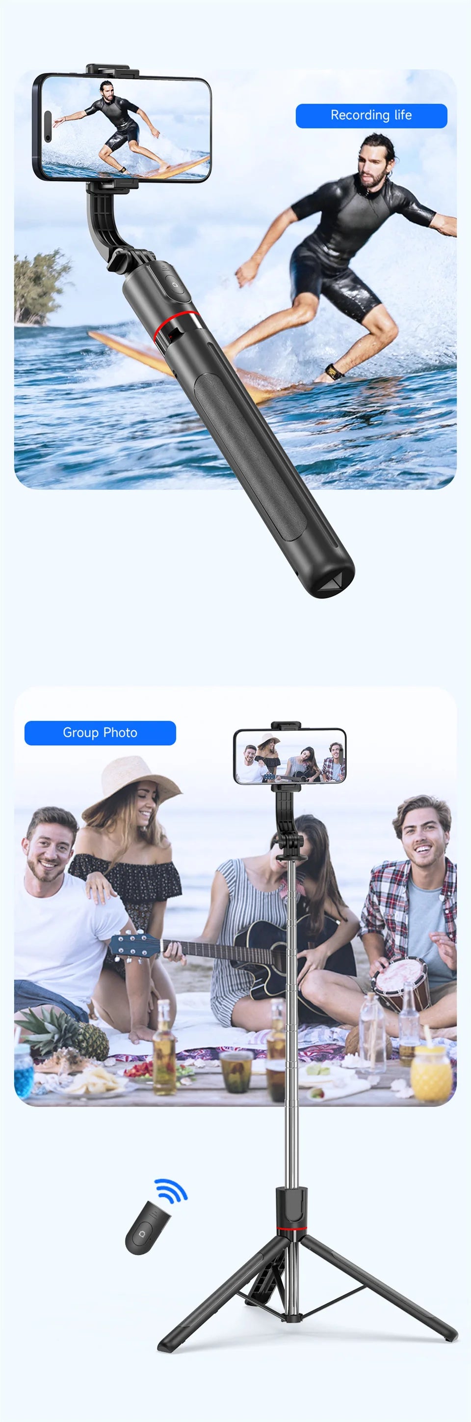 Premium Bluetooth Selfie Stick Tripod - 1.7m Extendable with Wireless Remote