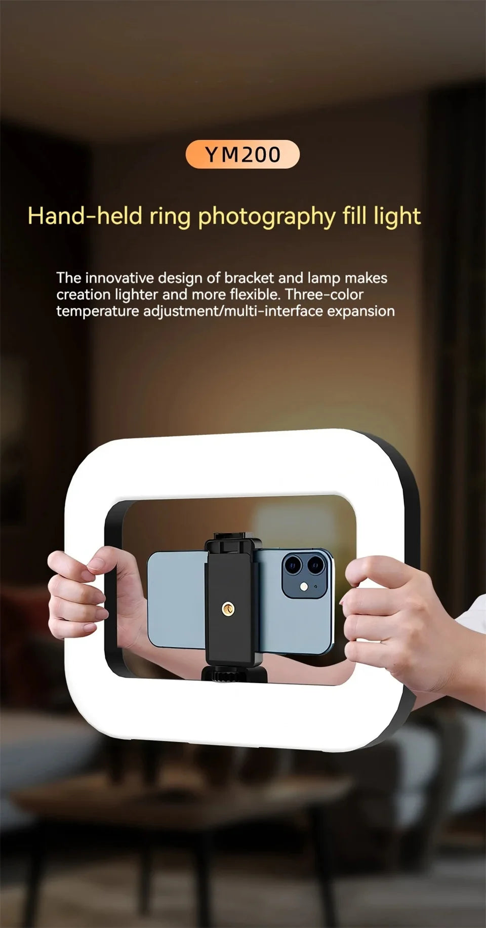 Professional Handheld Ring Light - 240 LED Rechargeable with Phone Holder