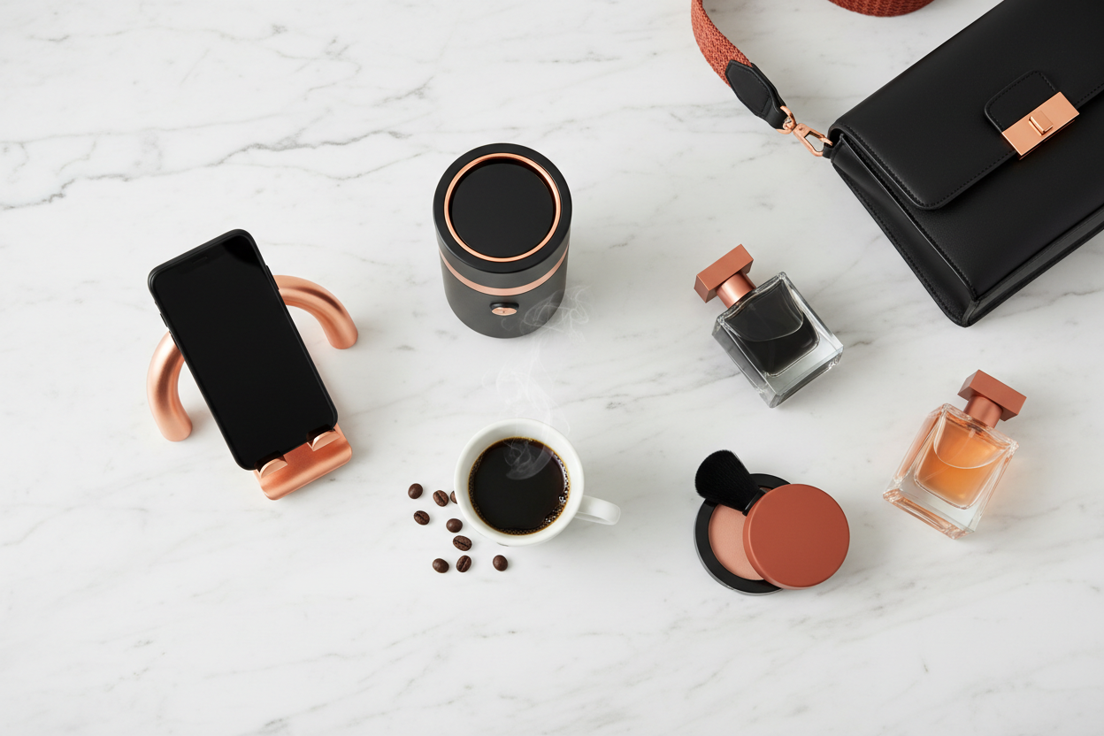 Lifestyle flat lay with all product categories